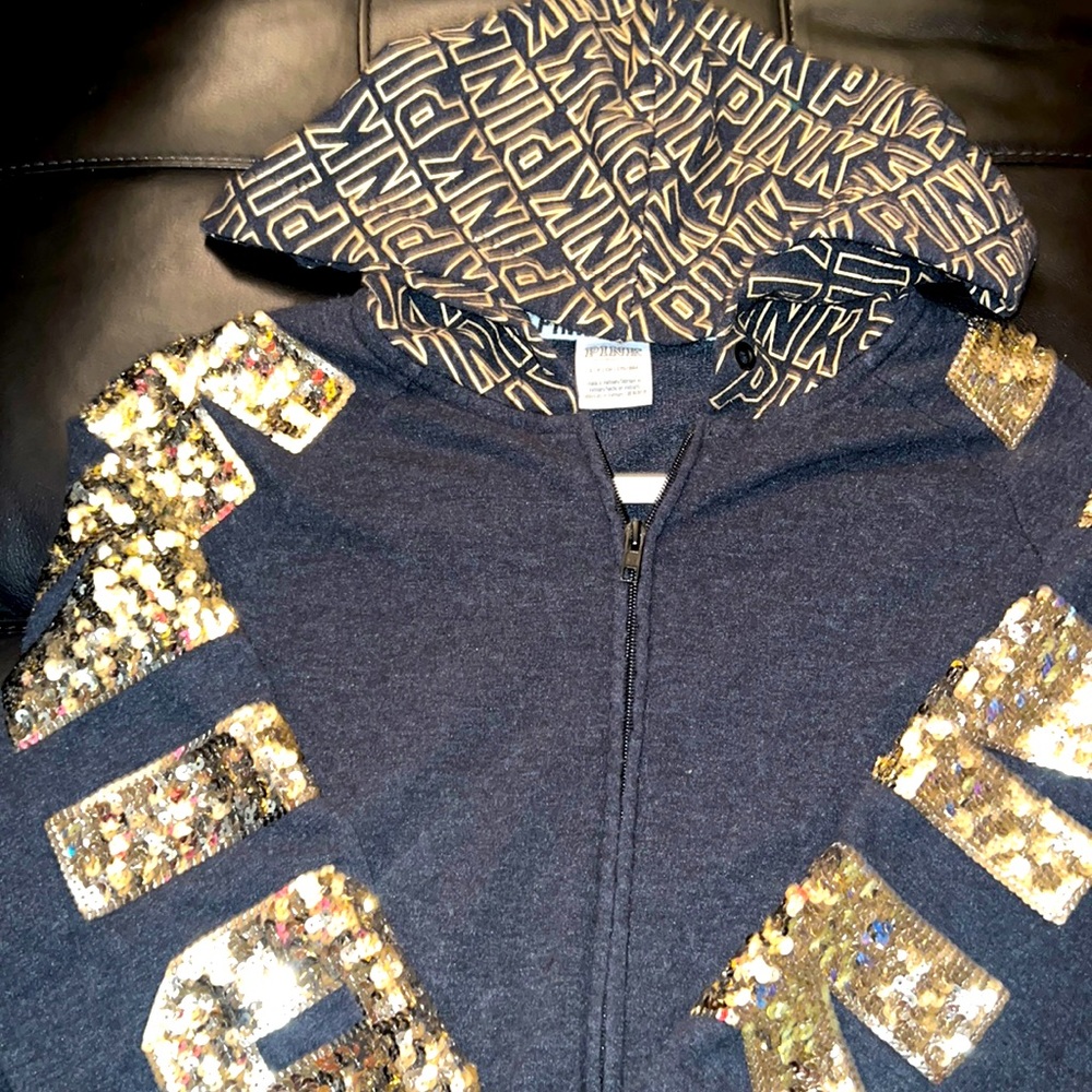 Small PINK/Victorias Secret  gray zip up hoodie
